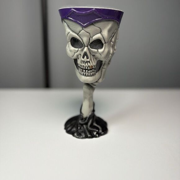 Skull Skeleton Wine Glass Goblet Cup With Skeleton Hand Plastic Halloween - Picture 1 of 8